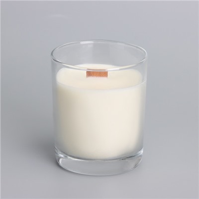 Свеча из соевого воска в стакане с деревянным фитилем и крышкой "Весенний ландыш", 110 гр