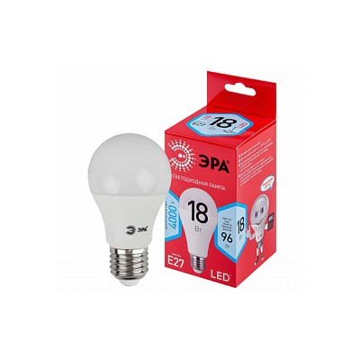 Лампа светодиодная "ЭРА" RED LINE LED A65-18W-840-E27 R, груша, 18 Вт (нейтральный свет)