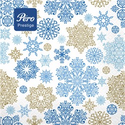 Салфетки бумажные 20 шт., 33х33 см, "Вальс снежинок", 3-слойные, PERO Prestige, 7816