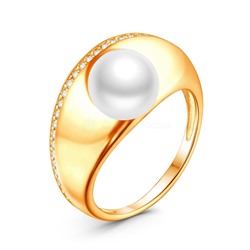 Кольцо из золочёного серебра с культивированным жемчугом и фианитами 925 пробы 05-701-0069