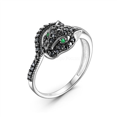 Кольцо из серебра с натуральной чёрной шпинелью и зелёным агатом цвета изумруд родированное 925 пробы К-7623рч41609