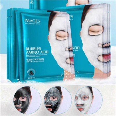 Набор 4шт. Пузырьковая тканевая маска для лица IMAGES BUBBLES AMINO ACID с аминокислотами и бамбуком
