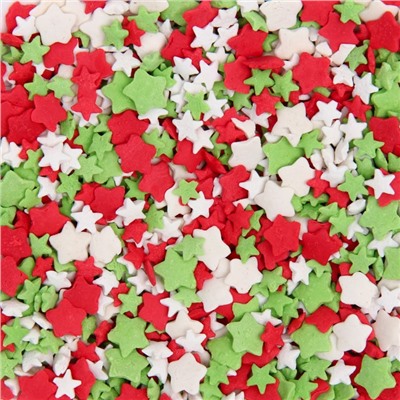 Посыпка кондитерская "Новый год" декоративная Звездочки (зеленые, красные, белые) 20 г