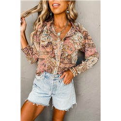 Multicolour Ruffle Trim Boho Printed Shirt