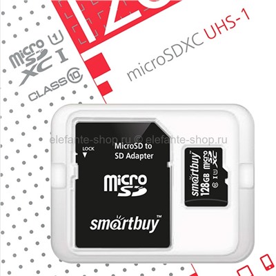 Карта памяти MicroSD 128GB Smart Buy Class10 UHS-I + SD адаптер (UM)