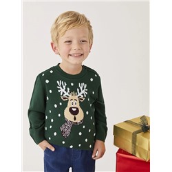 LC Waikiki Вязаный свитер с круглым вырезом и длинными рукавами в рождественской тематике для маленьких мальчиков