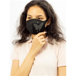 Маска защитная для лица Fashion Mask ЧЕРНАЯ Рисунок из Страз многоразовая  (ТВ-11)