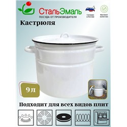 Кастрюля 9,0л 2с200/с без рис. белосн.