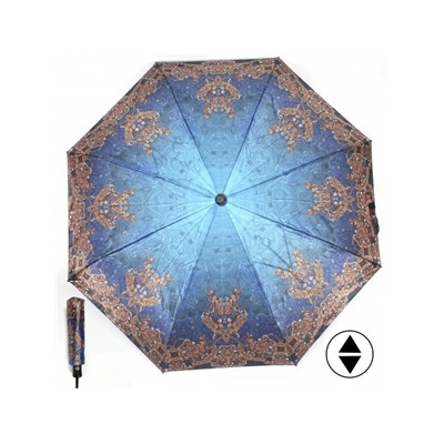 Зонт женский ТриСлона-884c-L 3884D,  R=55см,  суперавт;  8спиц,  3слож,  синий/коричневый  (Узор)  229309