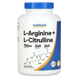 Nutricost, L-аргинин + L-цитруллин, 750 мг, 240 капсул