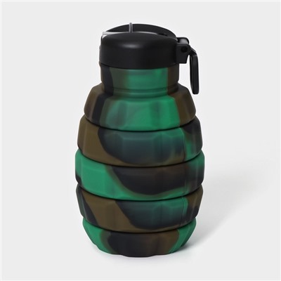 Бутылка для воды складная «Милитари», силикон, 500 мл, 7×21 см, цвет зелёный