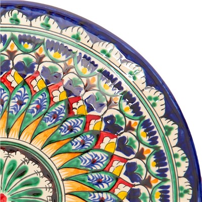 Тарелка Риштанская Керамика "Цветы",  25 см, синий
