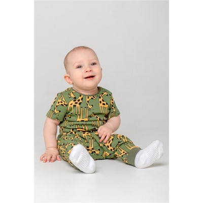 футболка для новорожденных  К 301156/веселые жирафы на зеленом