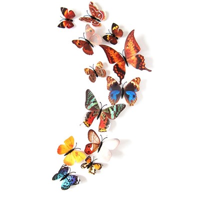 Набор декоративных 3D бабочек 12 шт (коричневые)