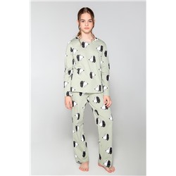 Пижама  для девочки  КБ 2790/темно-оливковый,собачки
