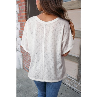 White V Neck Knitted Flowy Blouse