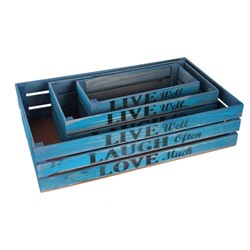 Ящик деревянный интерьерный набор 3шт 50х30х12см  "Live" синий