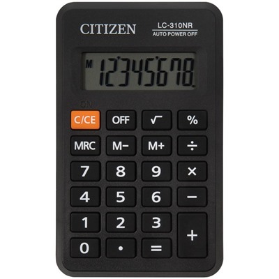 Калькулятор карманный Citizen "LC310NR", 8-разрядный, 69 х 115 х 23 мм, питание от батарейки, чёрный