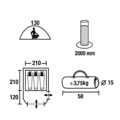 Палатка Zoro 3, р. 330 х 210 х 130 см, 3-местная