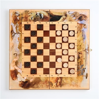 Настольная игра 3 в 1 "Лев": шахматы, шашки, нарды, деревянные большие, 50 х 50 см