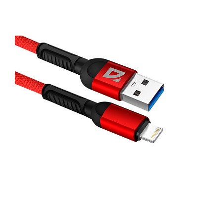 USB кабель F167 Lightning, red, 1м, 2.4А,ткань,пакет DEFENDER