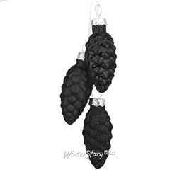 Стеклянная елочная игрушка гроздь Сосновые Шишки 6 см черная (Edelman)
