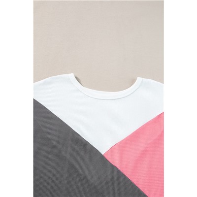 Strawberry Pink Colorblock Waffle Knit Half Sleeve T Shirt