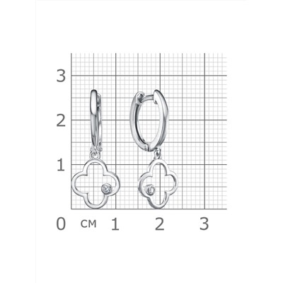 Серьги с фианитом родированные серебро 925*