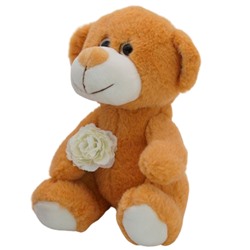 Медвежонок Сильвестр золотой, 20/25 см, с белой розой, 0913120-212 в Самаре
