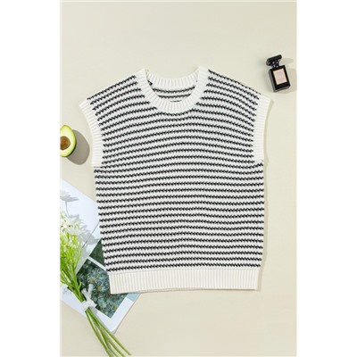 Black Stripe Ribbed Trim Loose Fit Knitted Sweater Vest