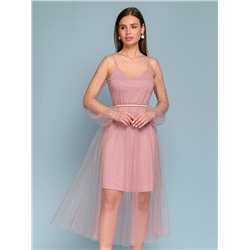 Платье розовое длины миди с отделкой из фатина