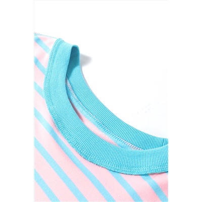 Pink Stripe Oversized Contrast Trim Exposed Seam High Low T Shirt
