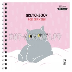 Скетчбук 60 л. 15*15 см на гребне, выб. лак, soft-touch, 120г/м2 "Серый комочек" MESHU MS_53034, MS_53034