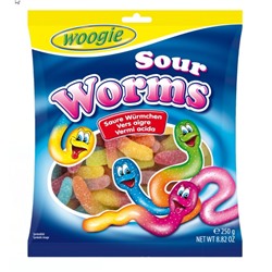 Жевательные конфеты с фруктовым вкусом Woogie (Кислые червячки) 250 гр