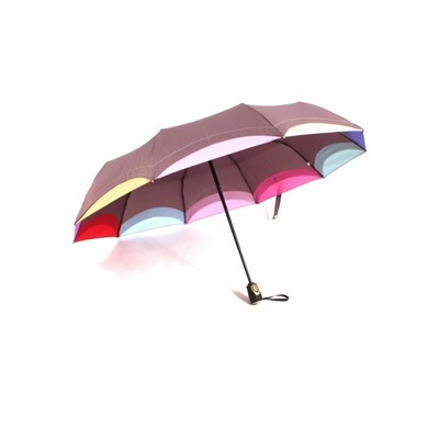 Зонт женский ТриСлона-L 3110 B/B,  R=58см,  суперавт;  10спиц,  3слож,  эпонж,  черный каркас,  фиолет/радуга 249152