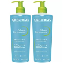 Биодерма Набор: Очищающий гель для жирной и проблемной кожи, 2х500 мл (Bioderma, Sebium)