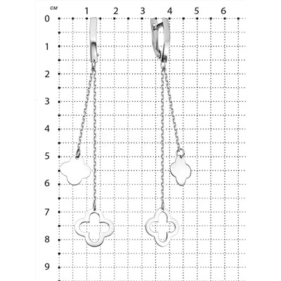 Серьги длинные форма клевер из серебра родированные коллекция quatrefoil 925 пробы 420-10-276р