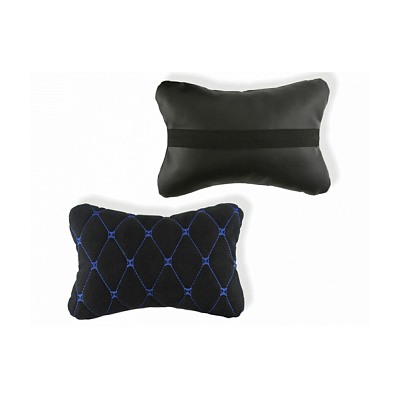 Подушка-подголовник"Nova Bright" на сиденье "косточка", черная с прострочкой синей ромбиками (26х17с