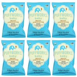 Puffworks, Baby, слойки с органическим миндальным маслом, 6 пакетиков по 14 г (0,5 унции)