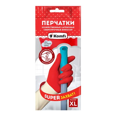 Перчатки хозяйственные латексные СВЕРХПРОЧНЫЕ БИКОЛОР-4 XL