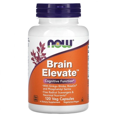 NOW Foods, Brain Elevate, поддержка здоровья мозга, 120 вегетарианских капсул