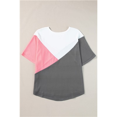 Strawberry Pink Colorblock Waffle Knit Half Sleeve T Shirt