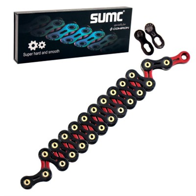 Велосипедная цепь SUMC 12 speed SX12SL Black Red 1/2"x11/128" 126L суперлайт 244 г (SHIMANO M9100 / KMC DLXC12) ГОСТ 30442-97 ISO 9633 /уп 10/