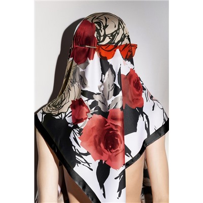 Платок большой шелковый аксессуар на плечи на голову платок женский шаль с принтом "Шелковый путь" Nothing Shop #923997