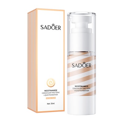 Консилер-база для лица двухцветный с никотинамидом SADOER NICOTINAMIDE Concealer Two-tone liquid Foundation (Натуральный тон), 35 мл