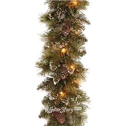Хвойная гирлянда с лампочками Bristle 274*25 см, 50 теплых белых LED ламп, влагозащищенная, ЛЕСКА + ПВХ (National Tree Company)