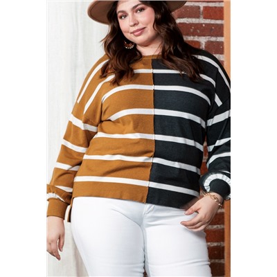 Plus Size Colorblock Striped Patchwork Loose Top