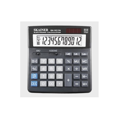 Калькулятор Skainer SK-501N ср. наст. кальк. (пл., 12 разрд., 2 пит., 2 пам., чер. 156 x 157 x 34 мм