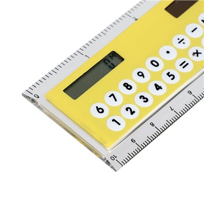 Калькулятор - линейка, 10 см, 8 - разрядный, корпус прозрачного цвета, с транспортиром, работает от света, МИКС