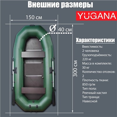 Лодка YUGANA Н-300 С, слань, цвет олива